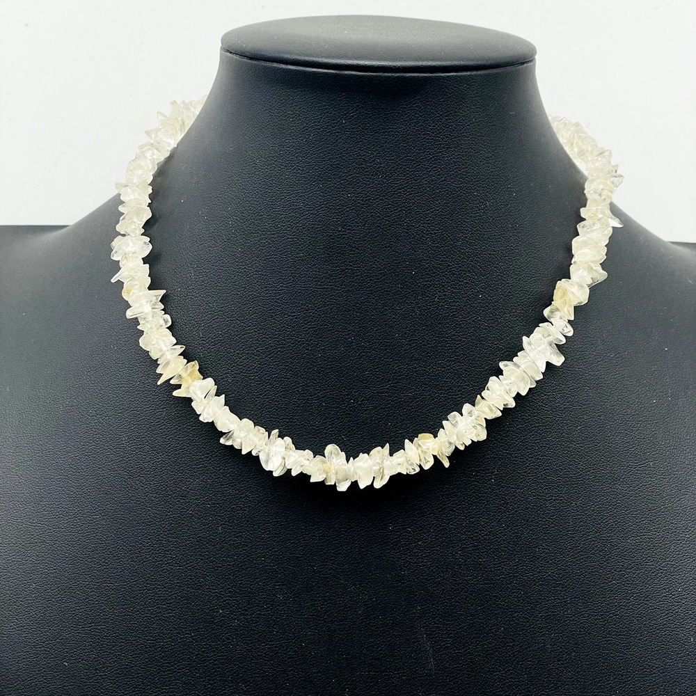 White Faux Shell Chip Necklace Choker Irregular Beaded Coastal Boho Jewelry